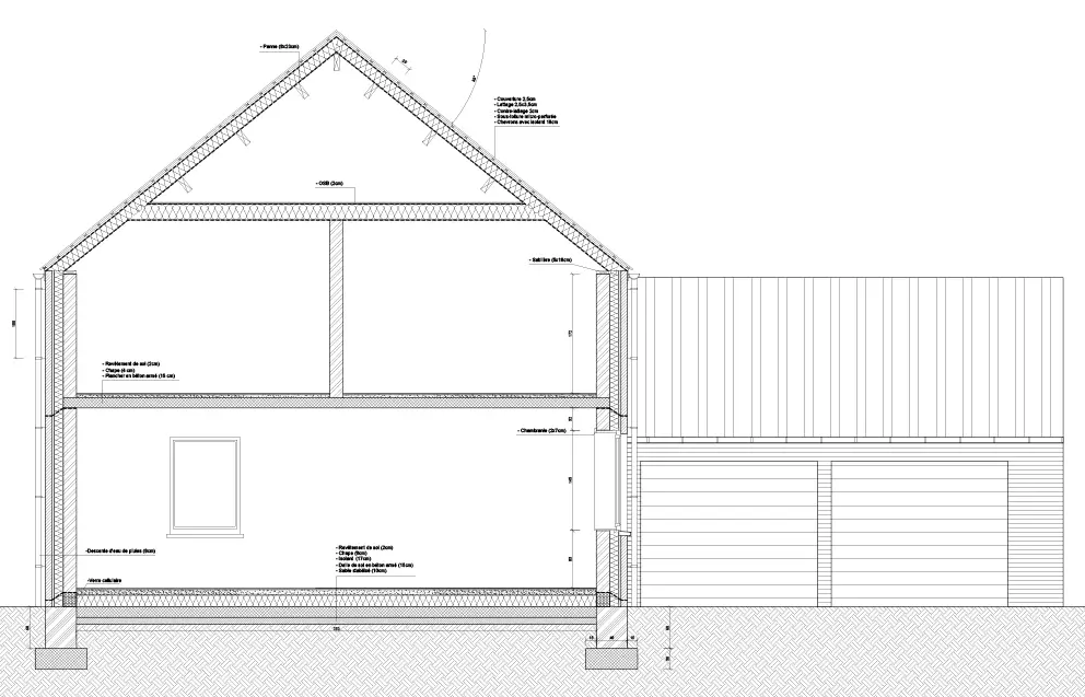 Dessin industriel 2D d'une maison sous AutoCAD
