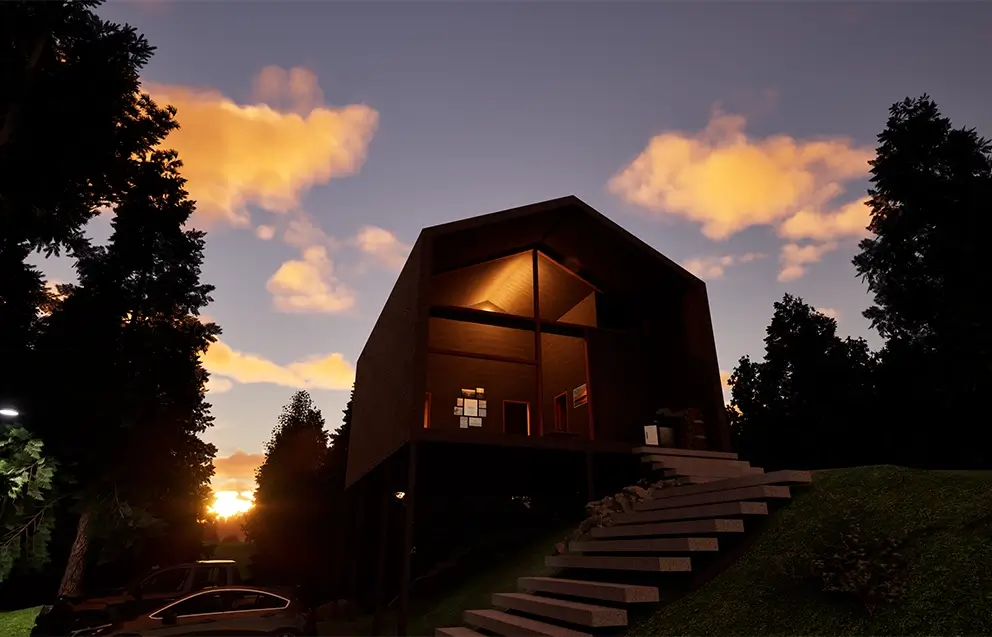 Rendus architecturaux d'une maison contemporaine sous Twinmotion